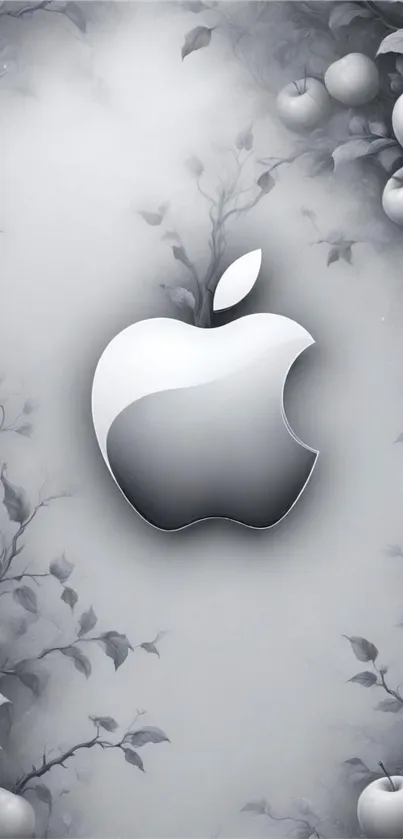 Sleek silver Apple logo with elegant design.