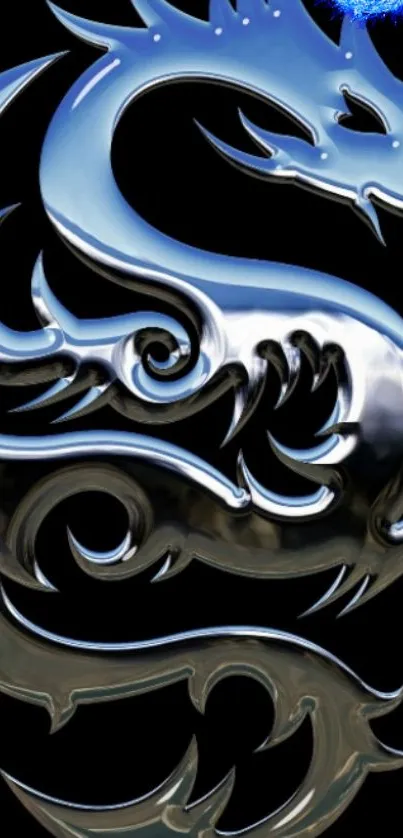 Sleek silver dragon on black mobile wallpaper.