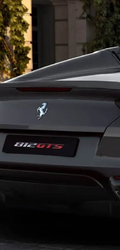 Sleek silver sports car parked in elegant setting.