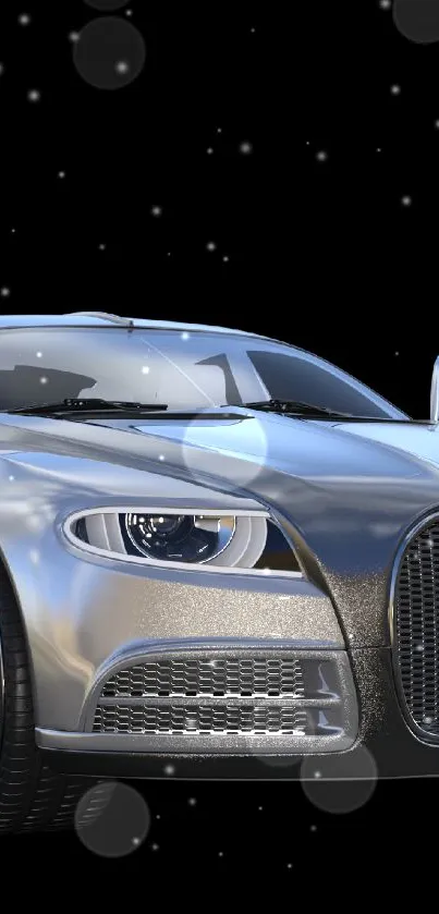 Luxurious silver sports car with sleek design, perfect for mobile wallpaper.