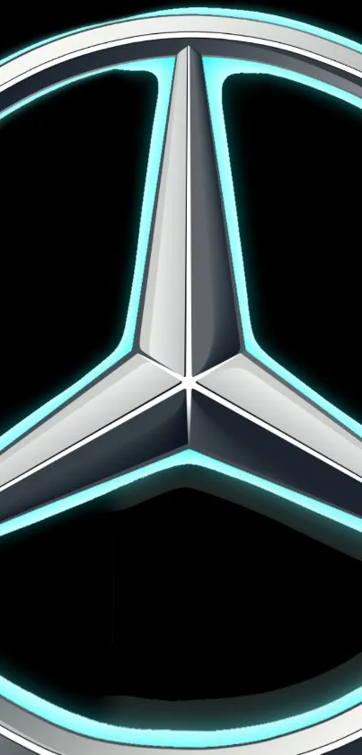 Mobile wallpaper with sleek silver star logo on black and teal background.