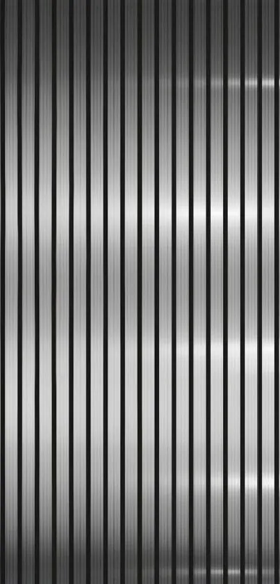 Silver striped wallpaper with metallic vertical lines.