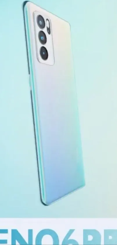 Sleek smartphone with triple camera design on a light blue background.