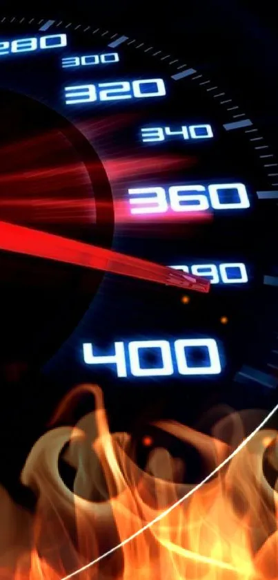 Dynamic speedometer wallpaper with red and blue light effects.