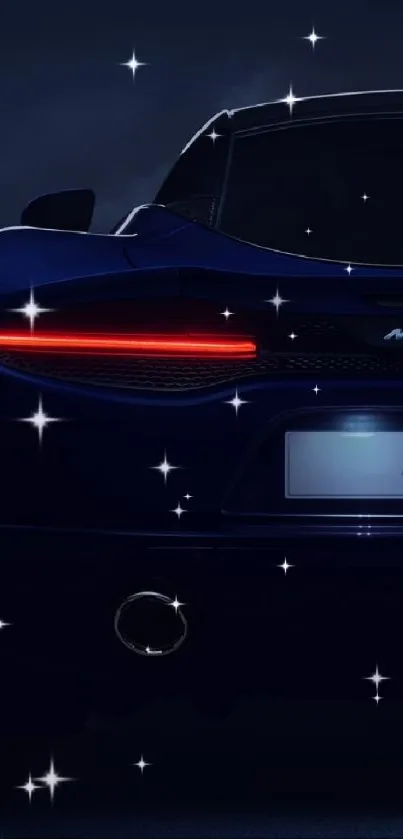 Rear view of a sleek sports car with illuminating tail lights.