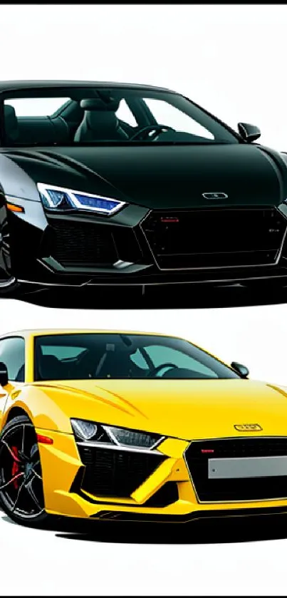 Black and yellow sports cars on a stylish wallpaper.