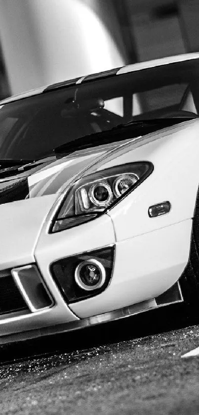 Black and white sports car wallpaper for mobile with sleek design and style.