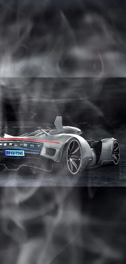 Sleek sports car with smoky background.