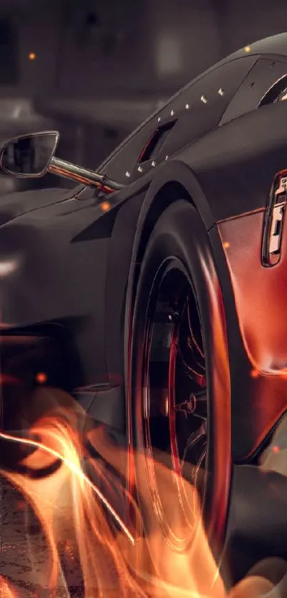 Sleek black and copper sports car on a dimly lit background.