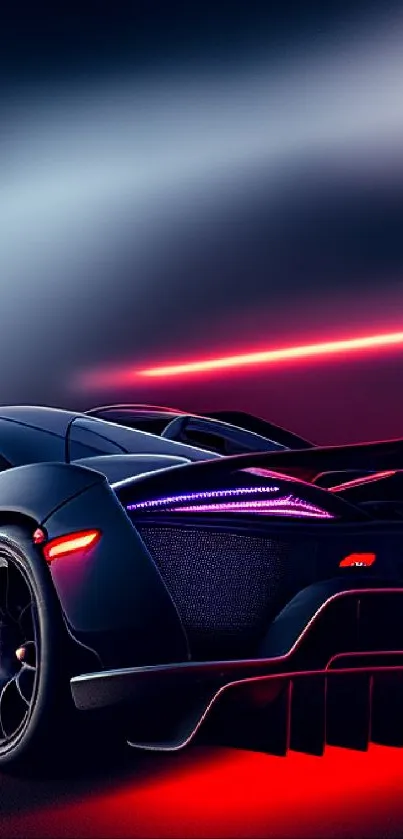 Sleek sports car with neon lights.