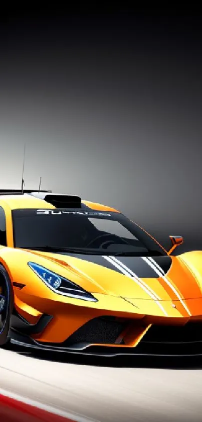 Orange sports car racing on track with sleek design.