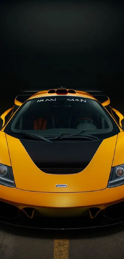 Front view of an orange sports car with sleek, modern design.