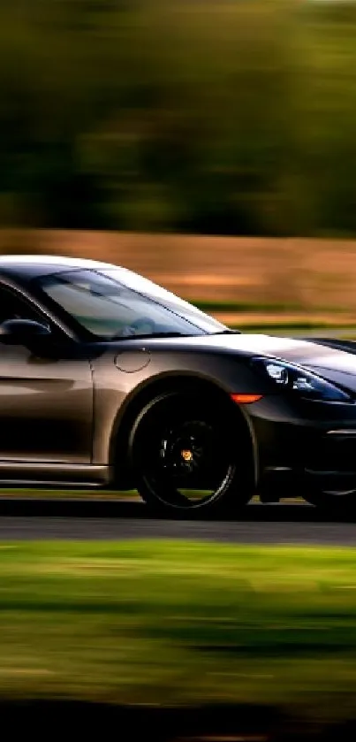 Sleek sports car in motion with blurred background.