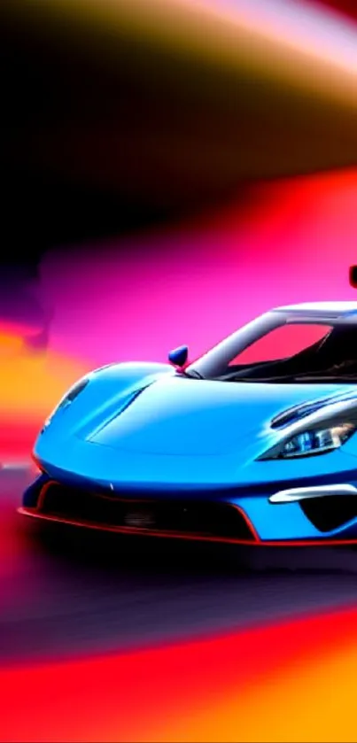 Sleek blue sports car with vibrant colors.