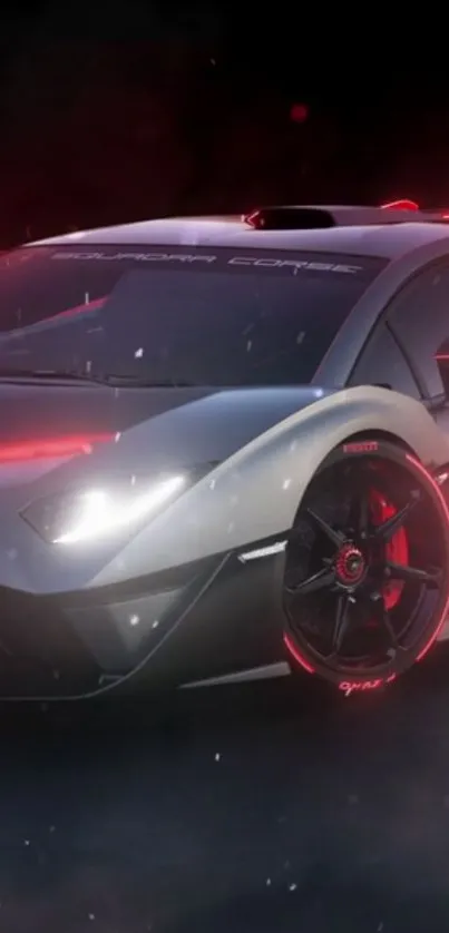 Futuristic sports car with red neon lights.