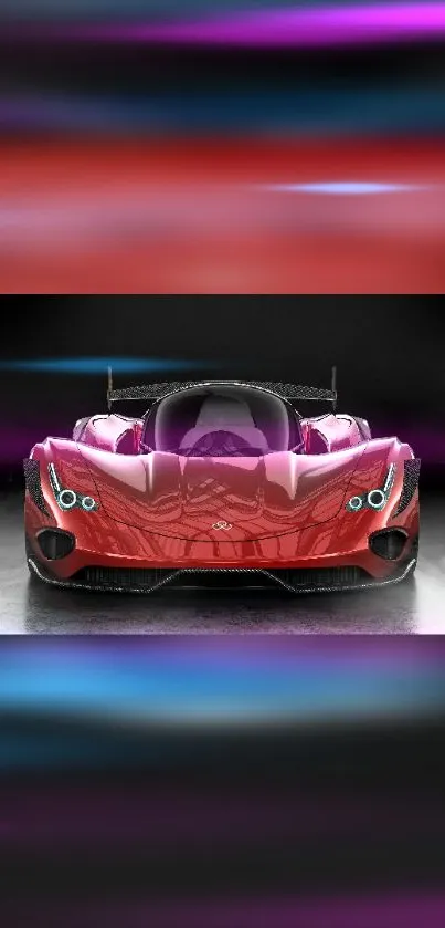 Futuristic sports car in vibrant red design wallpaper.