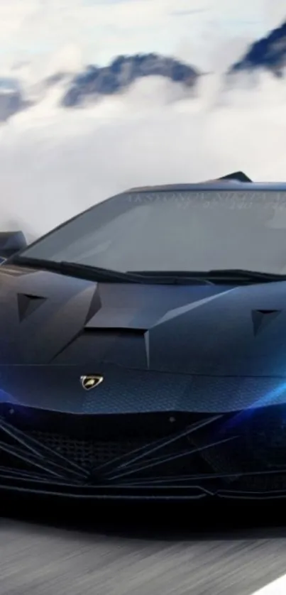 Sleek black sports car on a mountain road.