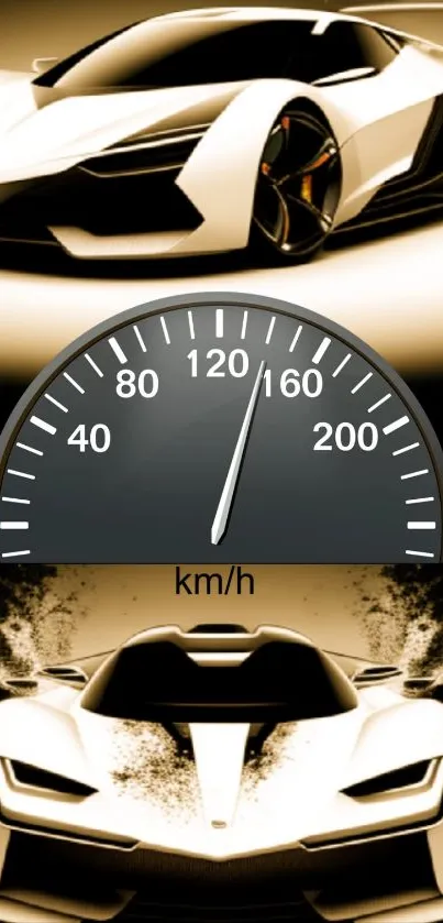 Sleek sports car with speedometer on mobile wallpaper.