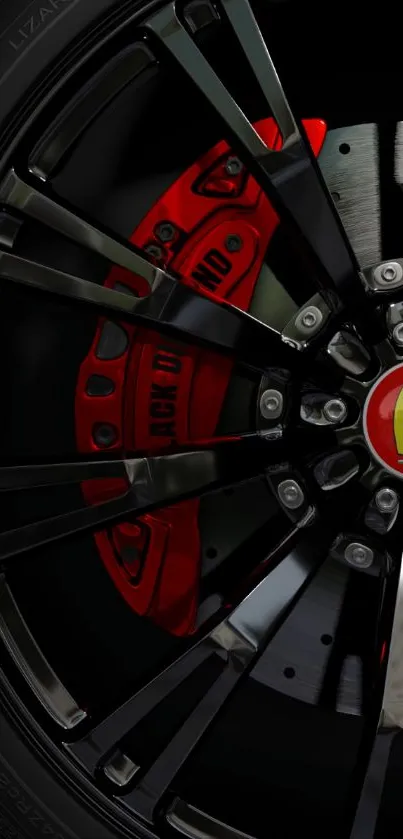 Close-up of a stylish sports car wheel with a vibrant red brake design.