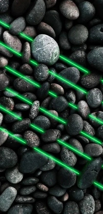 Dark stones with neon green lines wallpaper.