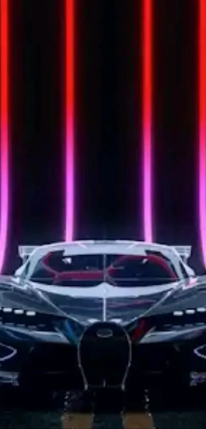 Sleek supercar under vibrant neon lights in a futuristic wallpaper.