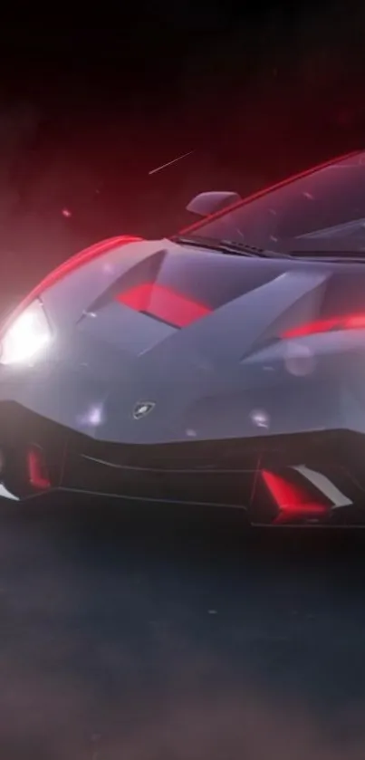 Futuristic supercar with sleek design under dramatic night lighting.