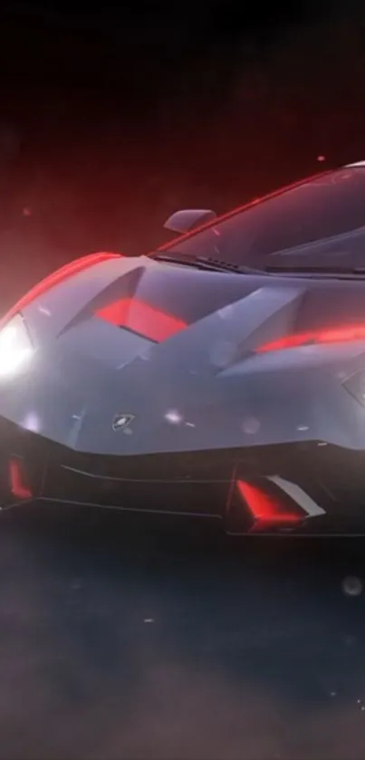 Sleek supercar with red accents at night