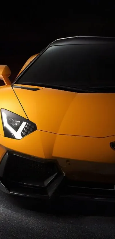 Yellow supercar with sleek design against dark background.