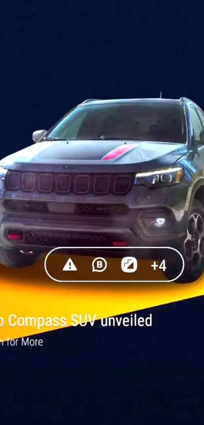 Sleek SUV featured on a navy background with vibrant neon accents.