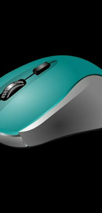 Teal computer mouse on black background, slick and modern design.