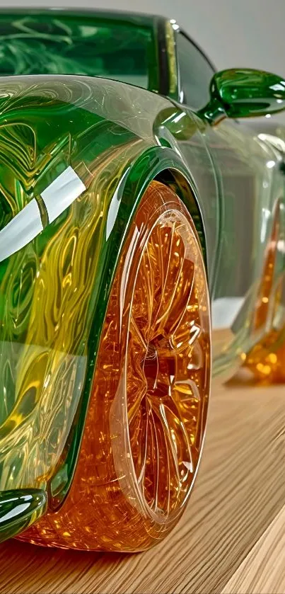 Transparent green and orange car design wallpaper.