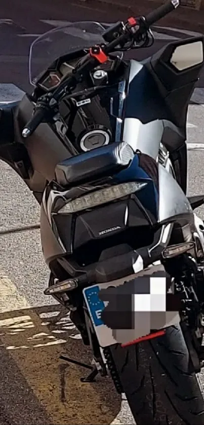 Sleek urban motorcycle parked on a city street.