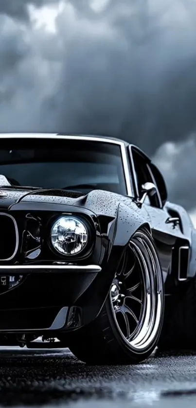 Vintage car on a stormy road.