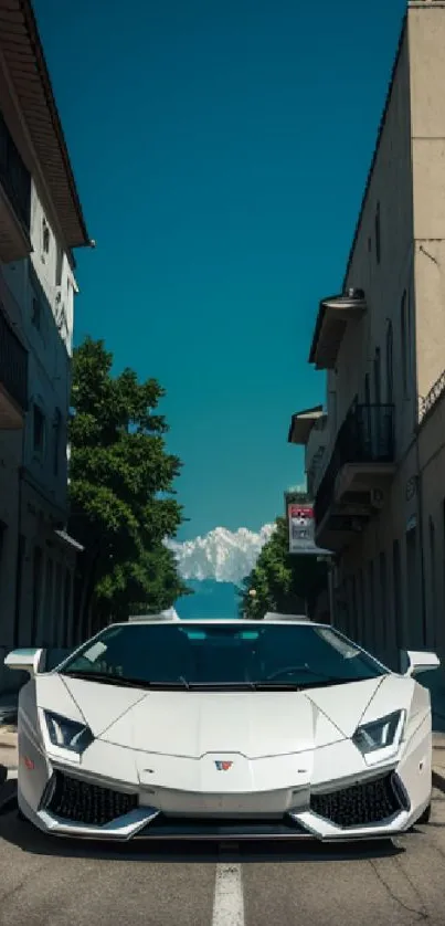 Sleek white sports car in urban setting wallpaper.