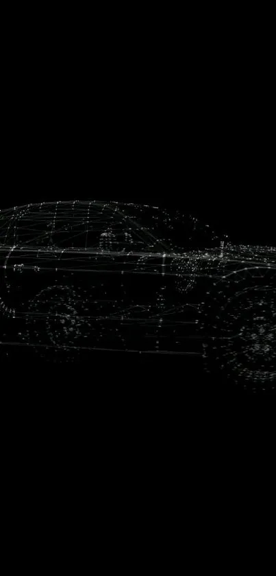 Sleek wireframe car design on black wallpaper.