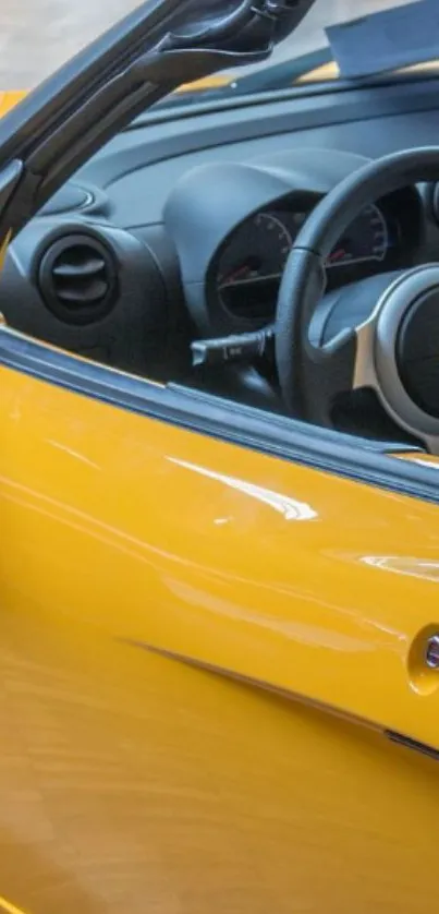 Sleek yellow sports car interior in focus.