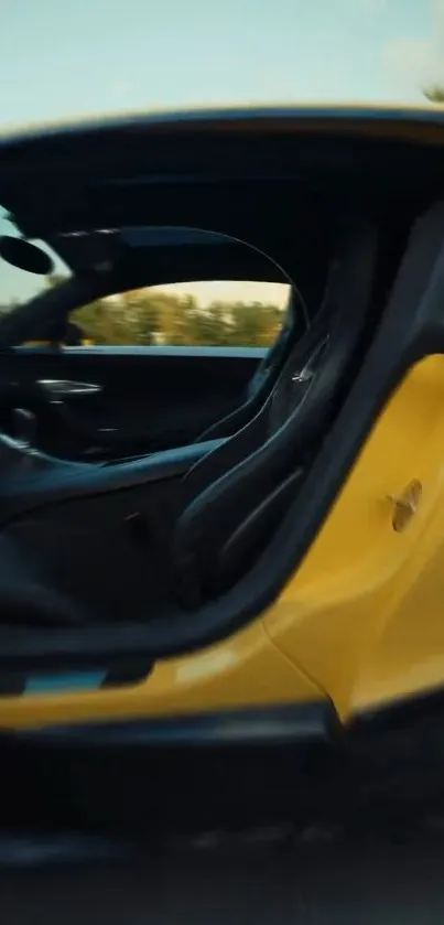 Sleek and modern yellow sports car interior view.