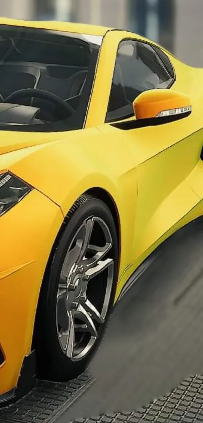 Vibrant yellow sports car on display with sleek design.