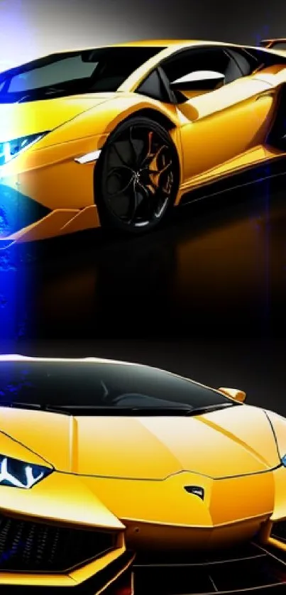 Yellow sports car with sleek design, highlighted on a dark background.