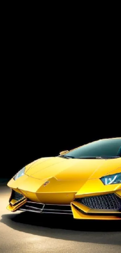 Yellow sports car with sleek design on a black background.