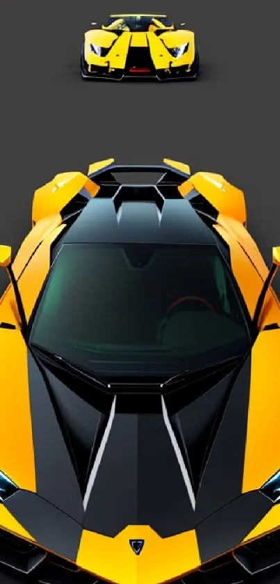 Dynamic yellow sports car with sleek design on a dark background.