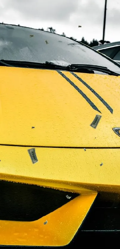 Yellow sports car parked in an urban setting, exuding luxury and style.