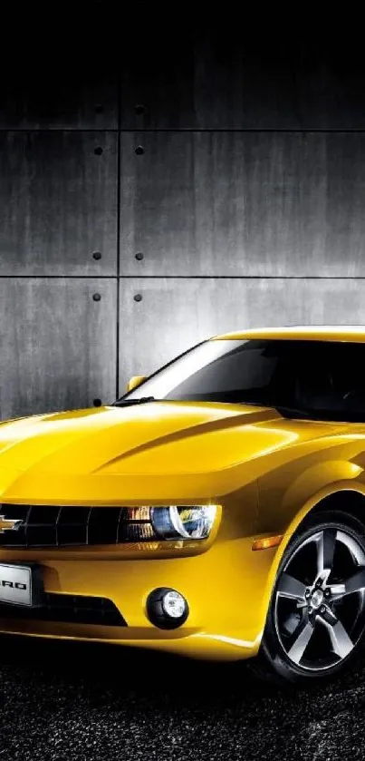 Sleek yellow sports car against a dark backdrop.