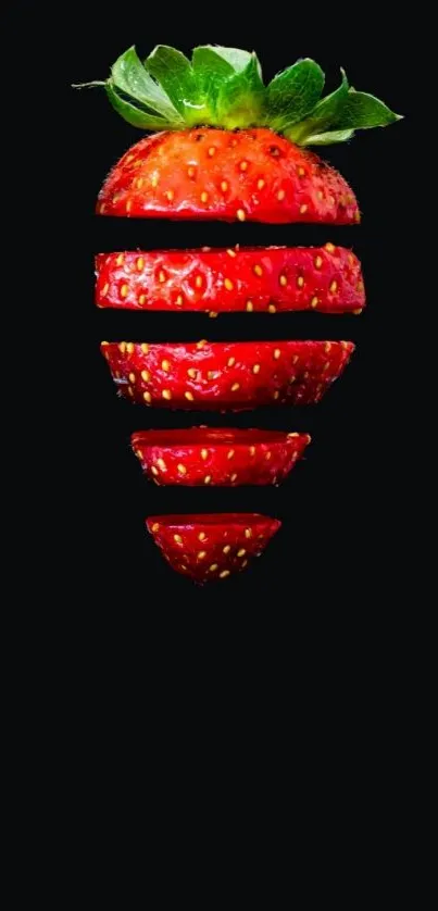 Sliced strawberry with black background.