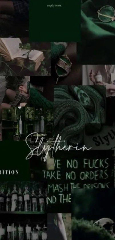 Slytherin-themed dark green aesthetic wallpaper.