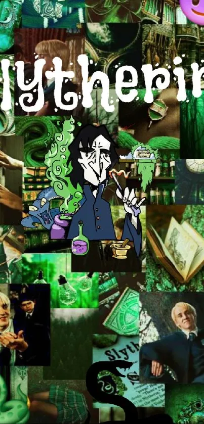 Slytherin-themed collage mobile wallpaper.