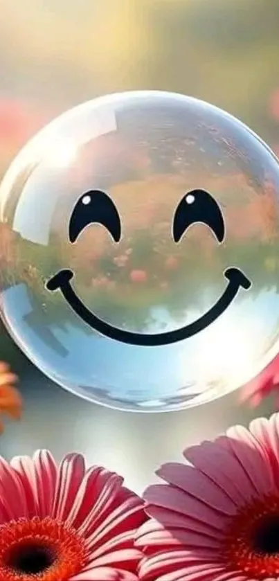 Smiley face bubble with colorful flowers