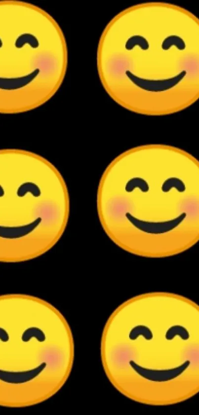 Smiley emoji wallpaper with black background for mobile.