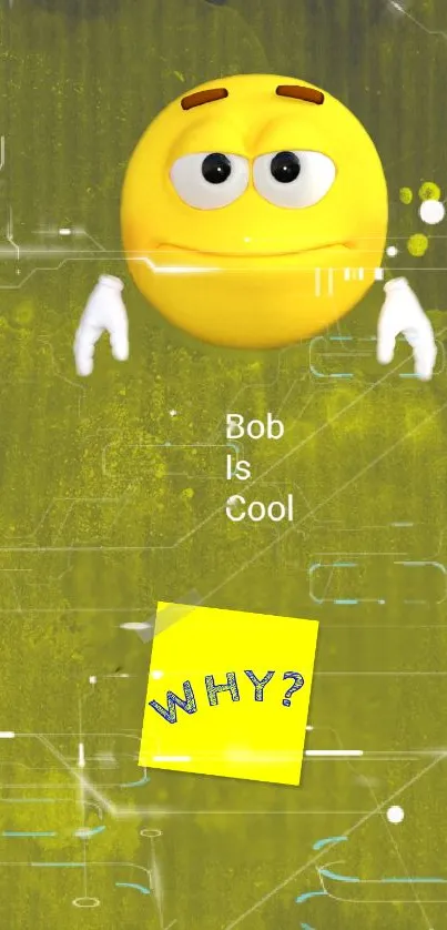 Smiley face emoji on an olive green background with text 'Bob is cool.'