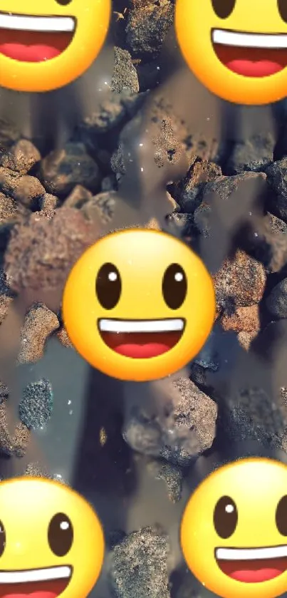 Smiley emojis on a rock background mobile wallpaper.